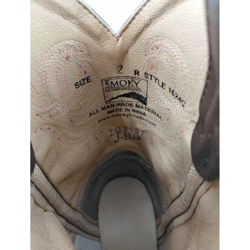SMOKY MOUNTAIN BOOTS Youth Brown Leather Cowboy Boots Pink Stitch Size 2R